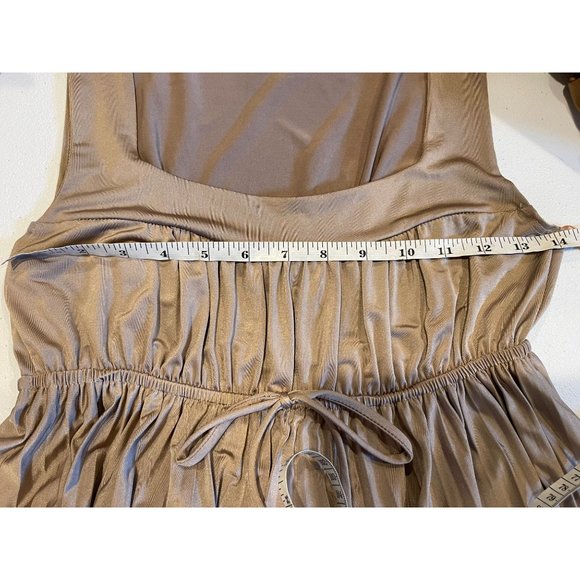 Mai Tai Womens Pleated Mini Dress D3287CA Tie Waist Square Neck Brown SZ Medium - Picture 4 of 5